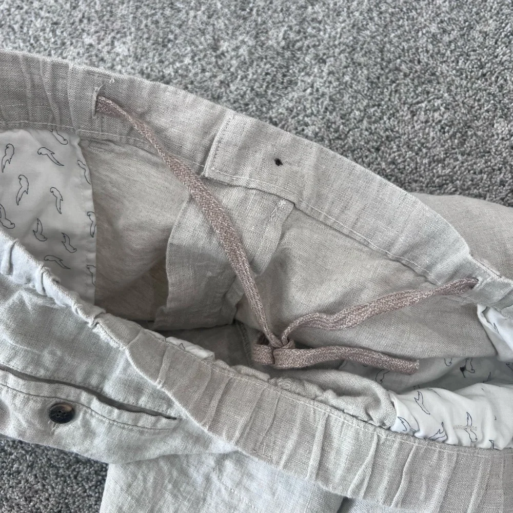 NWT! Caribbean 100% Linen Oatmeal Elastic Drawstring Waist Cargo Pants Mens46*32